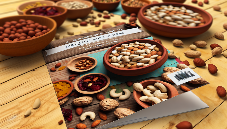 alt_text: A warm, colorful cover showcasing a variety of raw nuts, bowls, and ingredients for nut mixes.